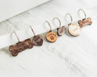 Wooden pet id tag, Wooden dog tags engraved, Lost dog tags for dogs personalized, Cat ID tag name and number, Cat collar tag personalized