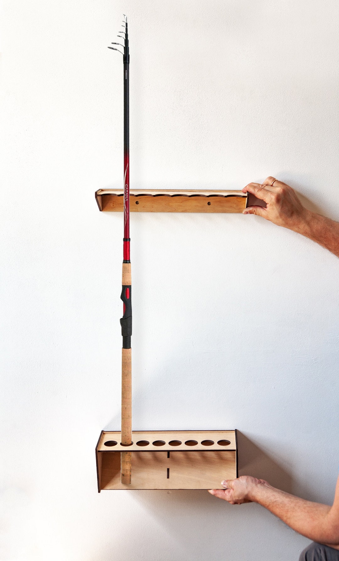 Wood Rod Holder, Fishing Rod Storage, Wall Mount Rod Rack Wood, Fishing