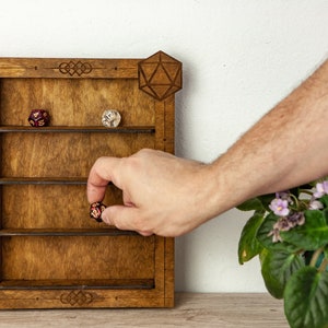 Dnd dice display stand, Dnd dice display shelf, Dice wall display, Dice storage box, Dice organizer desk, Wooden dice holder case