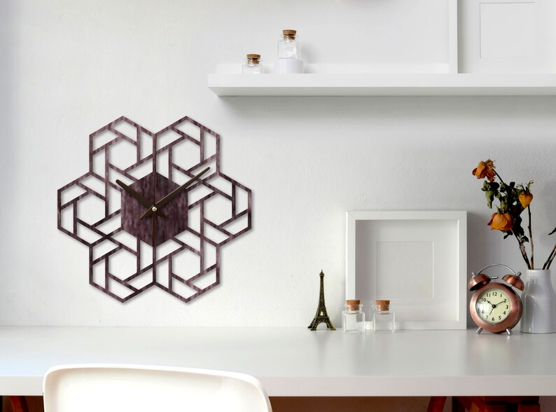 Geometric Wall Clockwood Clock Geometricunique Wood Etsy