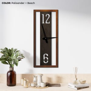 Rectangle wall clock wood, Oblong wall clock, Rectangular wall clock modern, Vertical wood wall clock, Contemporary clock, Unusual clock