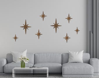 Wood star cutouts nursery, Star wall art, Starburst wall decor, Starburst wall art, Midcentury starburst wall art,Star decorations christmas
