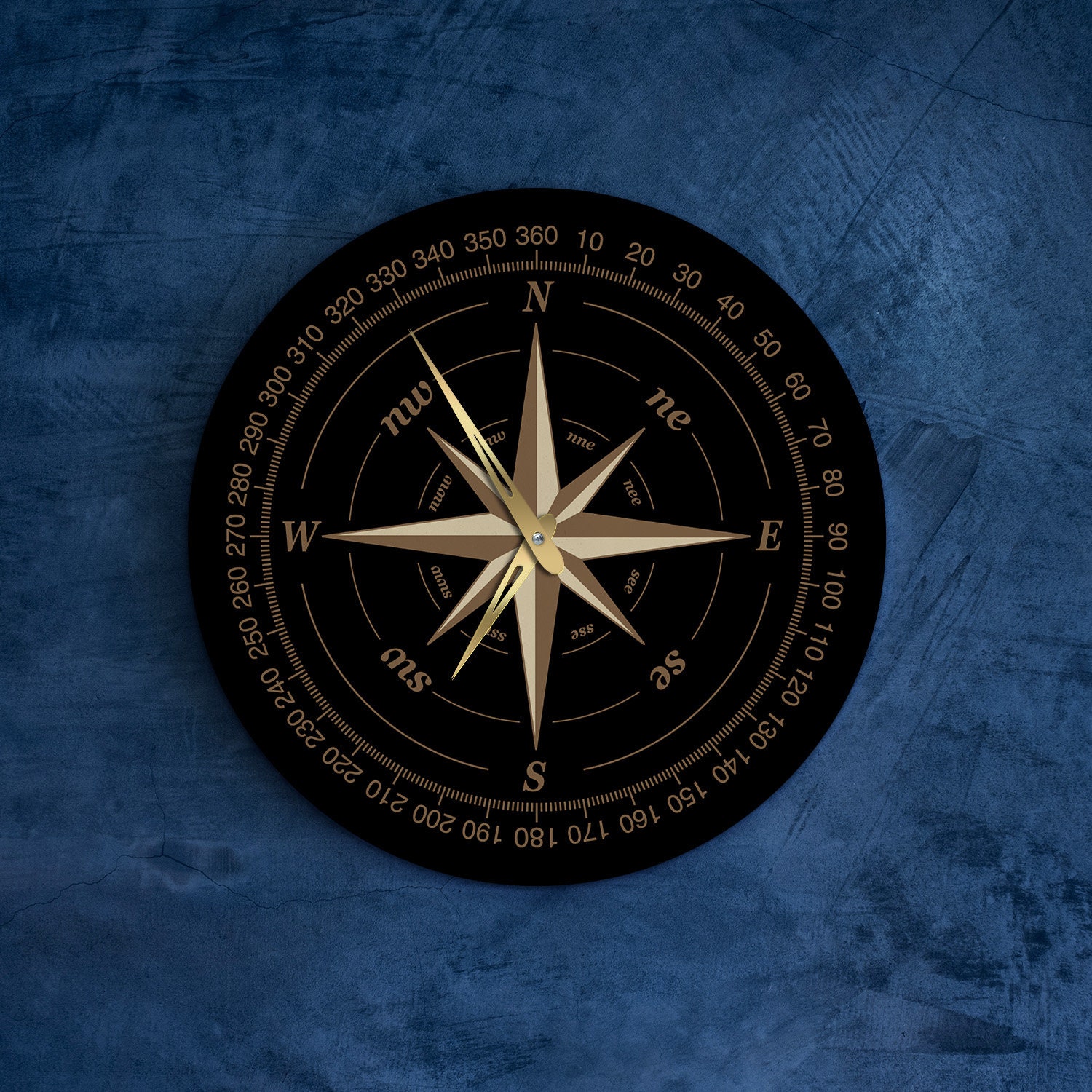 Compass wall clock, Nautical wall clock, Compass rose wall clock, Navigator compass clock, Travel wall clock, Windrose wall clock