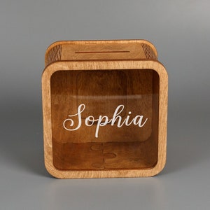 Holz-Spardose, Holz- und Acrylkartenbox, benutzerdefinierter Mini-Umschlaghalter, rustikales Dekor, kleine Spardose, Holzandenken, Holzdekor-Minibox
