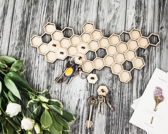 Honeycomb key holder, Wall key organizer, Wall key holder with shelf, Honeycomb keychain, Unique Key Holder for Wall, Key Hanger