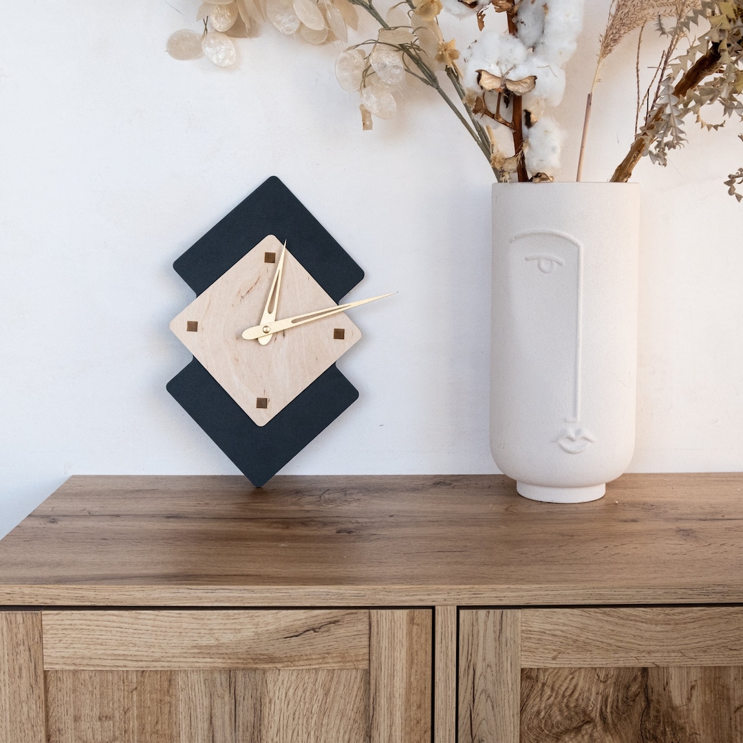 Horizontal Clock, Geometric Wall Clock, Small Wall Clock, Modern Wall Clock, Wood Wall Clock