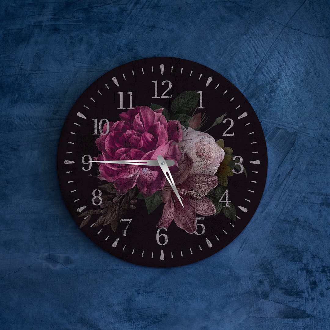 Flower Wall Clock Flower Clock Clock With Flowers Clock - Etsy