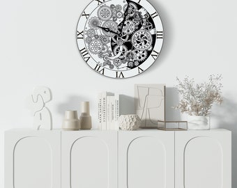Roman Numerals Clock, Decorative Wall Clock, City Clock, Time Zone Clock, World Cities Clock, Clock with Name City, Steampunk Wall Clock