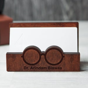 Business card holder for desk personalized,Optometrist gift,Ophthalmologist gift,Wood business card holder for desk,Card holder display image 3