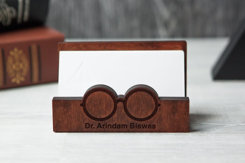 Business card holder for desk personalized,Optometrist gift,Ophthalmologist gift,Wood business card holder for desk,Card holder display image 3