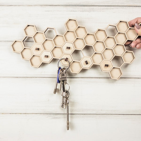 Key Rack For Wall, Honeycomb Keychain, Key Holder Honeycomb, Entryway Key Shelf, Key Holder For Wall Wooden, Honeycomb Wall Decor