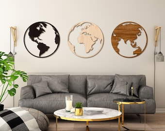 Wooden world map wall art,Set of 3 maps,Wood world map wall art,World map wall decor,Round world map