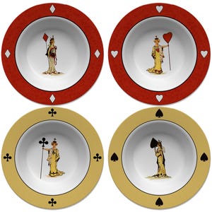 Playing Card Queens Snack Bowl Set of all 4 Suits for Indoor & Outdoor Dining, Game Night Entertaining, Microwave Safe Unbreakable Polymer