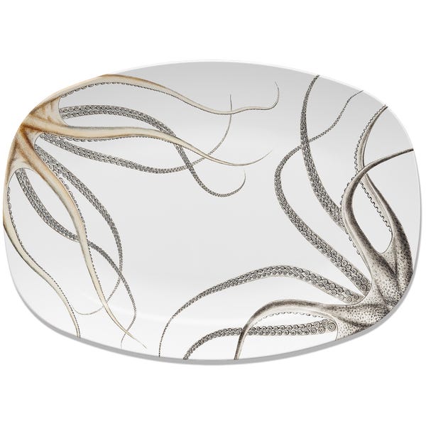 Plateau de service Octopus gris et orange pour les repas et les réceptions à l'intérieur et à l'extérieur, décoration de maison de plage, polymère incassable sur le thème nautique