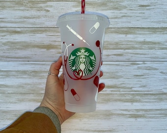 Nurse Reusable Starbucks Tumbler | Personalized Custom | Ice Drink Tumbler | Medical Essential Worker | Nurse Appreciation Gift |