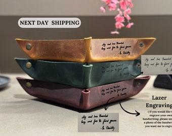 Engraved Valet Tray From Actual Handwriting, Custom Leather Valet Tray, Tray With Personalized Message, Custom gift for Her, Gift for Him