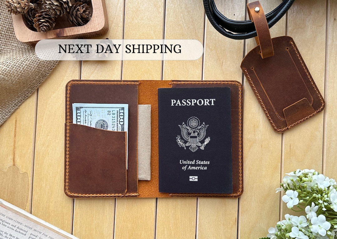 Customized Leather Passport Holder, Engraved Passport Cover and Luggage Tag, Custom Passport