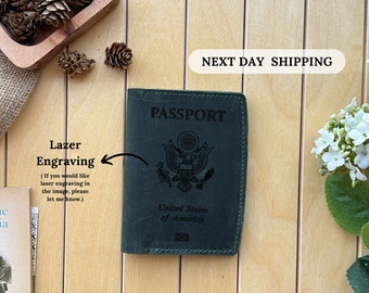 Passport Cover, Personalized Leather Passport Holder, Monogrammed Passport Case, Custom Travel Wallet, USA Passport Engraved, Gift for Him