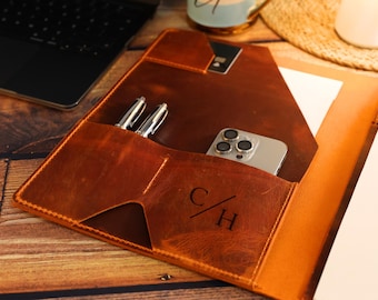 personalized leather padfolio, leather portfolio cover, leather journal for A4/letter/legal size, Father's Day Gift, Custom Gift for Dad