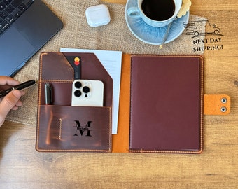 Monogrammed Leather Portfolio, Personalized A5 Organizer, Leather Padfolio, Business Gift, Refillable Leather Portfolio Folder, Gift for Him