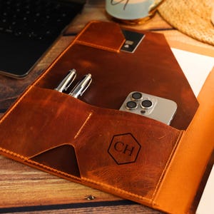 Portafolio de negocios A4 de cuero personalizado, organizador de documentos de cuero hecho a mano, regalo corporativo, folio de bloc legal, regalo de Navidad