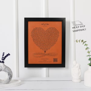 3rd Anniversary Gift, Personalized Leather Anniversary Gift, Leather Wedding Song Lyric Art, Anniversary Gift for Wife, Valentines Day Gift