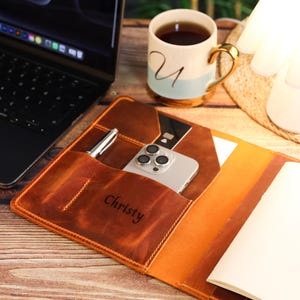 Monogrammed Leather Portfolio, A5 Padfolio, Leather Travel Case, Personalized Leather Organizer, Document Holder for Women, Christmas Gift