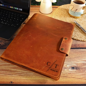 Portafolio de cuero personalizado A4/A5, organizador de cuero personalizado, portafolio de cuero con monograma, iniciales monograma para él, regalo para el Día del Padre