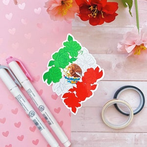 Mexican Flag floral pride waterproof water bottle laptop sticker
