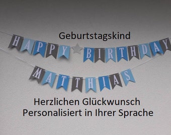 Wimpelkette/Girlande Deko - Happy Birthday inkl.Namen