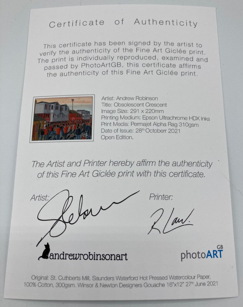 York C. Retro Bootham Crescent football stadium. Ready to hang framed & mounted City art print. Ideal wall art football club F.C memorabilia gift for birthdays, Christmas, Father’s Day. Perfect addition to any home or office. By artist Andrew Robinson.