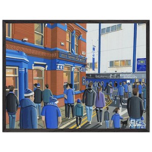 Everton, Retro Goodison Park Stadion. Hochwertiges Poster mit Holzrahmen. Wall Art Football Club FC, Geschenke, Toffees Anhänger Erinnerungsstücke