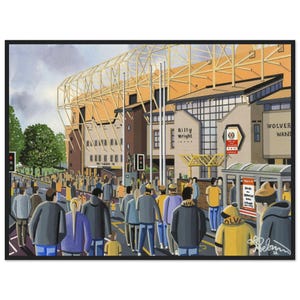 Wölfe, Wolverhampton, Molineux. Standard Poster mit Holzrahmen. Wandkunst Fussball Club FC, Geschenke, Wanderers Fans Fanartikel