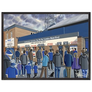 Peter Borough, London Rd Fussball Stadion. Hochwertiges Poster mit Holzrahmen. Wall Art Football Club FC, Geschenke, United Utd Fan-Erinnerungsstücke