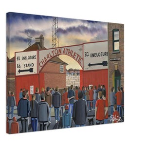 Charlton, Retro The Valley Stadium Canvas Print. Wall Art Football Club FC Football Soccer Stadium Gifts, Athletic Supporters Memorabilia