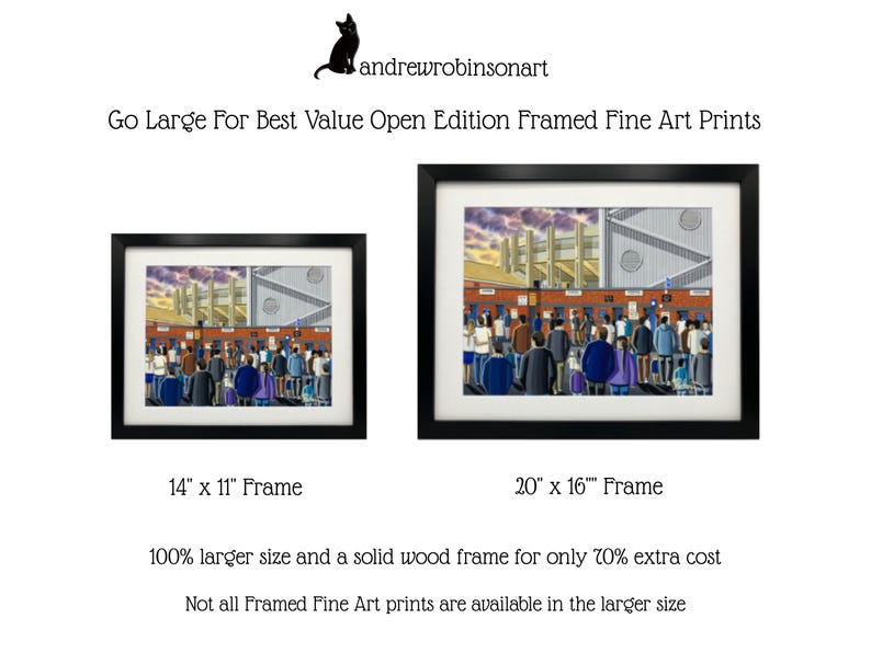 York C. Retro Bootham Crescent football stadium. Ready to hang framed & mounted City art print. Ideal wall art football club F.C memorabilia gift for birthdays, Christmas, Father’s Day. Perfect addition to any home or office. By artist Andrew Robinson.