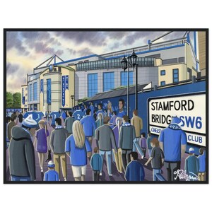 Chelsea, Stamford Bridge Standard Wooden Framed Poster. Wall Art Football Club FC, Gifts, Blues Supporters Memorabilia