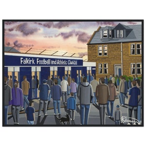 Falkirk, Retro Brockville Stadium. Standard Wooden Framed Poster. Wall Art Football Club FC, Gifts, Bairns Supporters Memorabilia