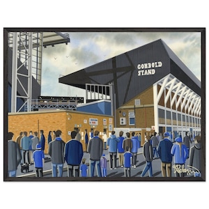 Ipswich, Retro Portman Rd Stadium. Superior Wooden Framed Poster. Wall Art Football Club FC, Gifts, Town Supporters Memorabilia