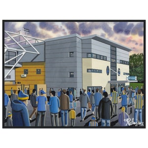 Shrewsbury, New Meadow Stadium. Pôster emoldurado em madeira padrão. Arte de parede Football Club FC, presentes, lembranças de torcedores da cidade