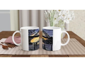 Newcastle Tyne Bridge Mug: 11oz Ceramic Mug. City Landscape, Urban Cityscape Gift