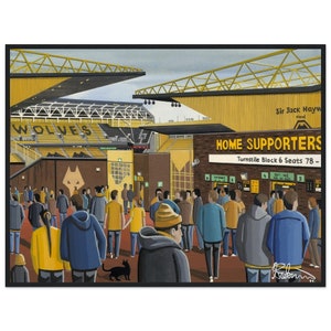 Wölfe, Wolverhampton, Molineux. Standard Poster mit Holzrahmen. Wandkunst Fussball Club FC, Geschenke, Wanderers Fans Fanartikel
