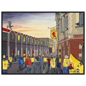 Watford, Vicarage Rd Football Stadium. Standard Wooden Framed Poster. Wall Art Football Club FC, Gifts, Hornets Supporters Memorabilia