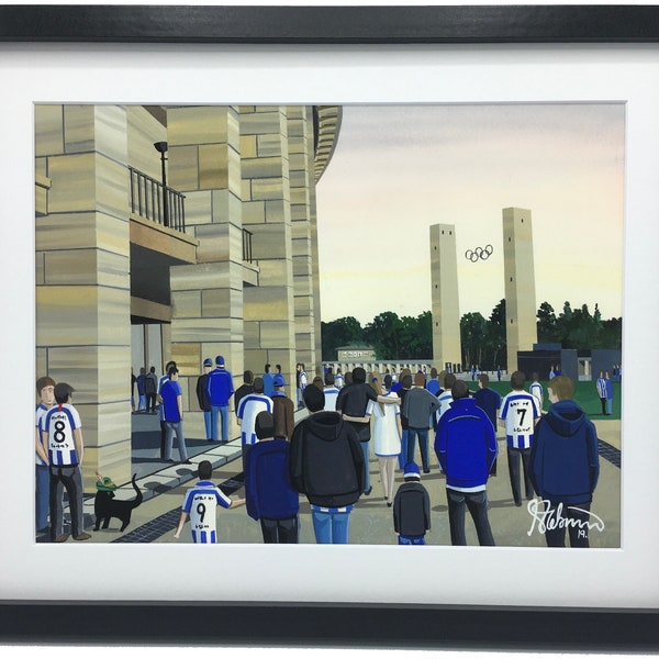 Berlijn, Olympiastadion, ingelijst, hoogwaardige voetbalmemorabilia Giclee Art Print. Ideaal cadeau voor elke Hertha-supporter.