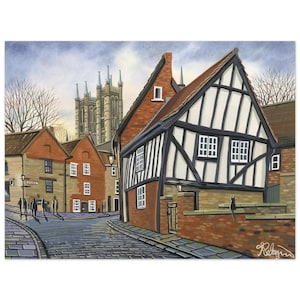 Lincoln Cathedral, Michaelgate, City Art, Cityscape Urban Cityscape Premium Matte Paper Poster