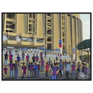 Barcelona, Retro Stadium. Standard Wooden Framed Poster. Wall Art Football Club FC, Gifts, Barca Supporters Memorabilia