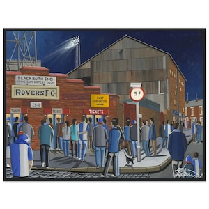Blackburn, Retro Ewood Pk Stadium. Standard Wooden Framed Poster. Wall Art Football Club FC, Gifts, Rovers Supporters Memorabilia
