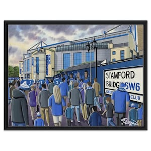 Chelsea, Stamford Bridge, Stadium. Framed Canvas Football Art Print. Wall Art Football Club FC, Gifts, Blues Supporters Memorabilia