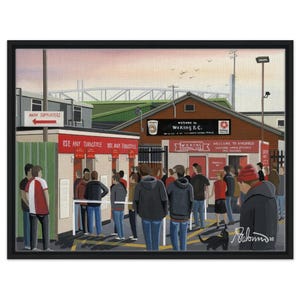 Woking, Kingfield Stadium. Framed Canvas Football Art Print. Wall Art Football Club FC, Gifts, Cards Supporters Memorabilia