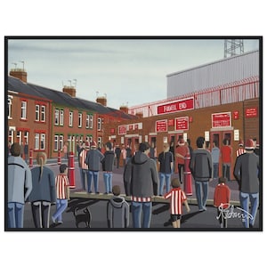 Sunderland, Retro Roker Pk Stadium. Standard Wooden Framed Poster. Wall Art Football Club FC, Gifts, Black Cats Supporters Memorabilia